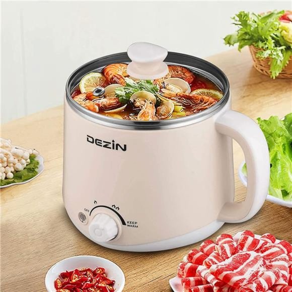 Electric Hot Pot, Stainless Steel Mini Pot with Power Adjustment 1.6L, Beige - Picture 5 of 5